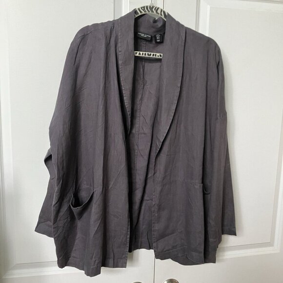 Adrianne Vittadini Linen Open Front Waterfall Cardigan Womens XL Gray Lagenlook - Picture 1 of 7